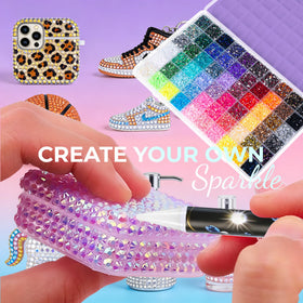 Close-up of YKHSIY rhinestones in various vibrant colours