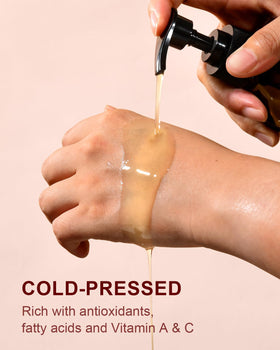 Close-up of Yoken Cold Pressed Organic Rosehip Seed Oil texture