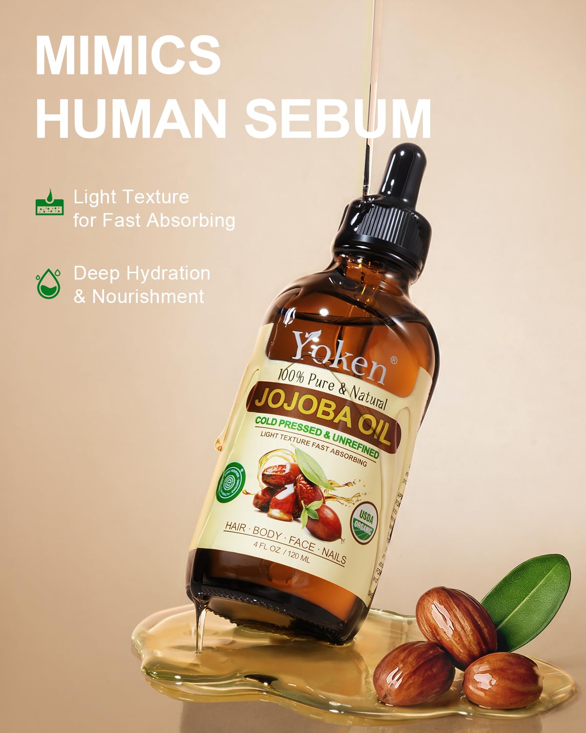 Close-up of Yoken Organic Jojoba Oil dropper