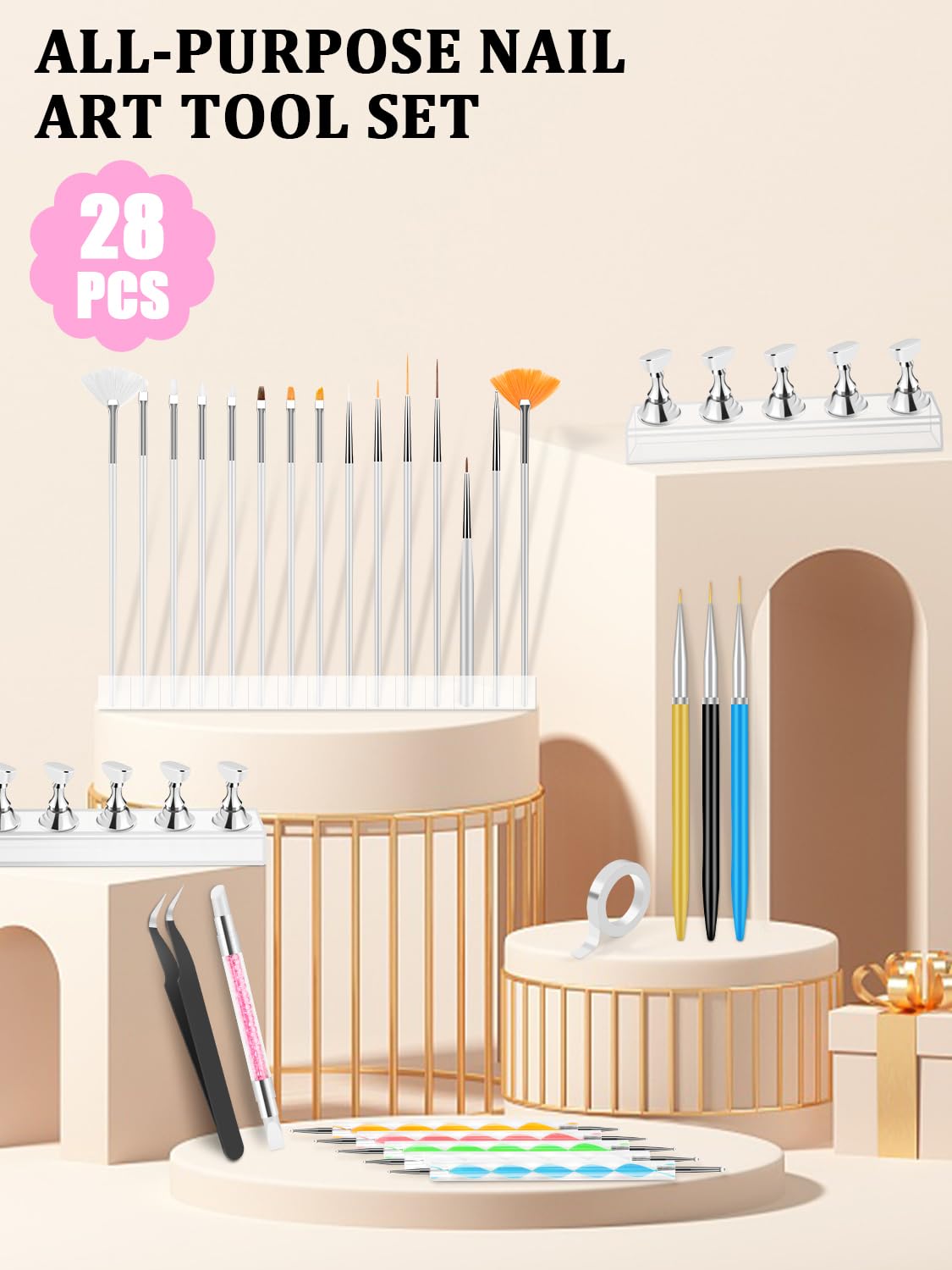 Close-up of YOOVR nail brushes and dotting tools