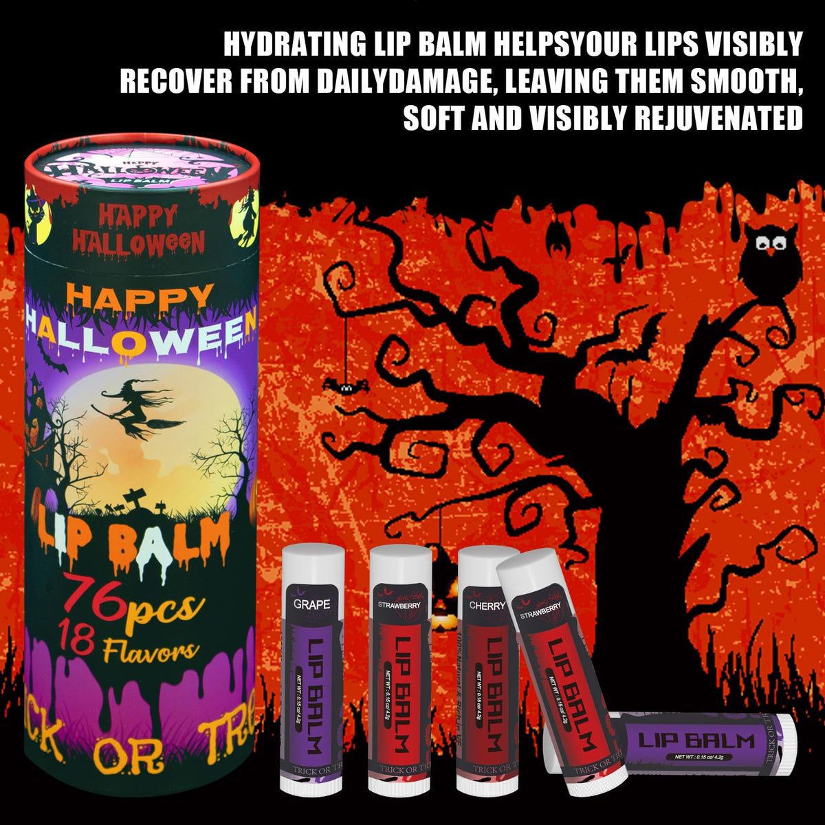 Close-up of Yopela lip balm flavours including mint and vanilla