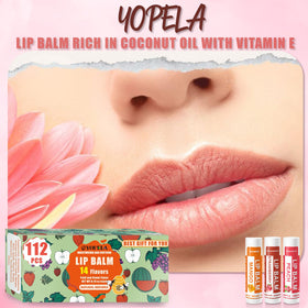 Close-up of Yopela lip balm with coconut oil and vitamin E