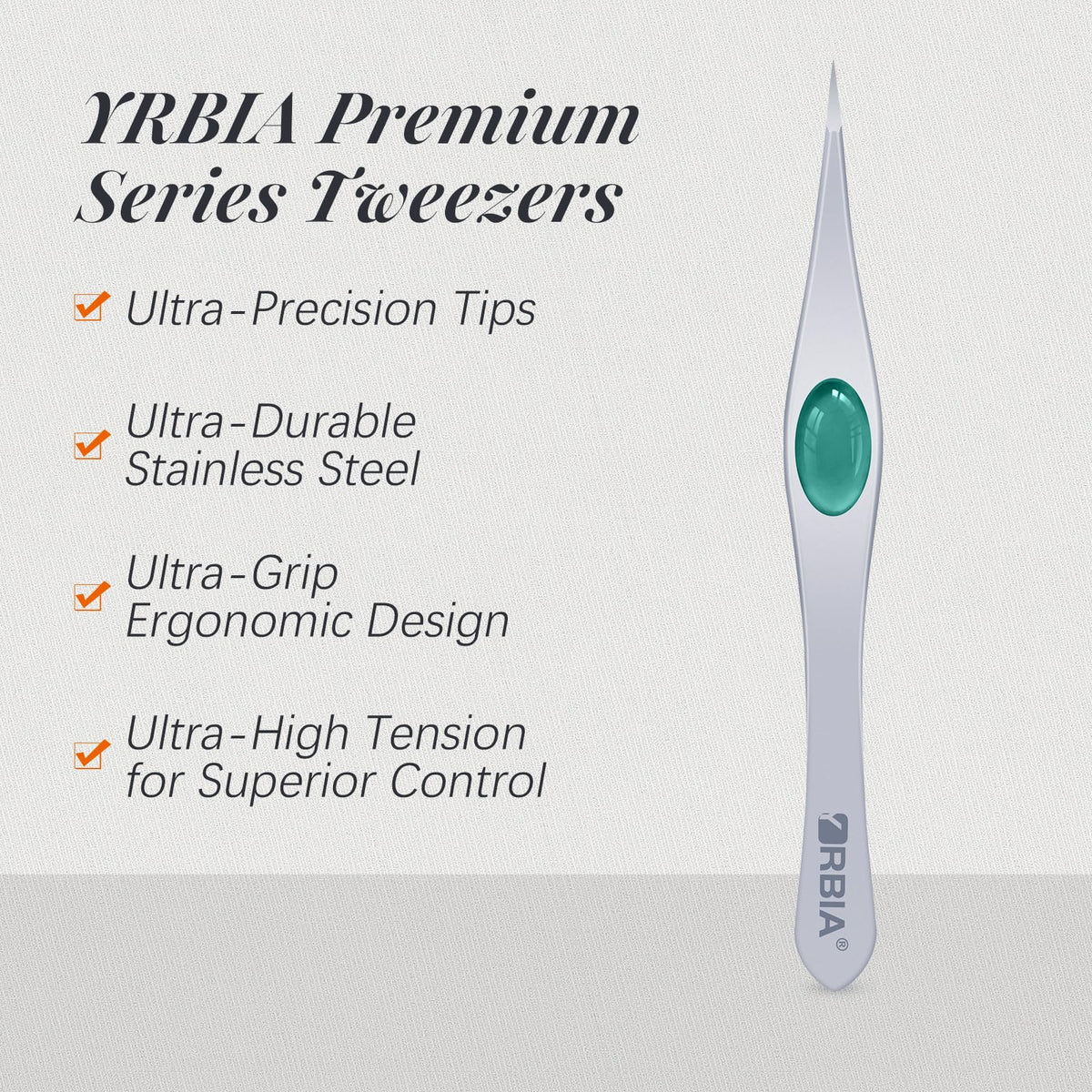 Close-up of YRBIA tweezers highlighting non-slip matte finish