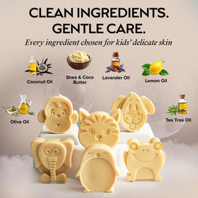 Close-up of ZAAINA Kids Soap Bar with lavender scent and natural ingredients