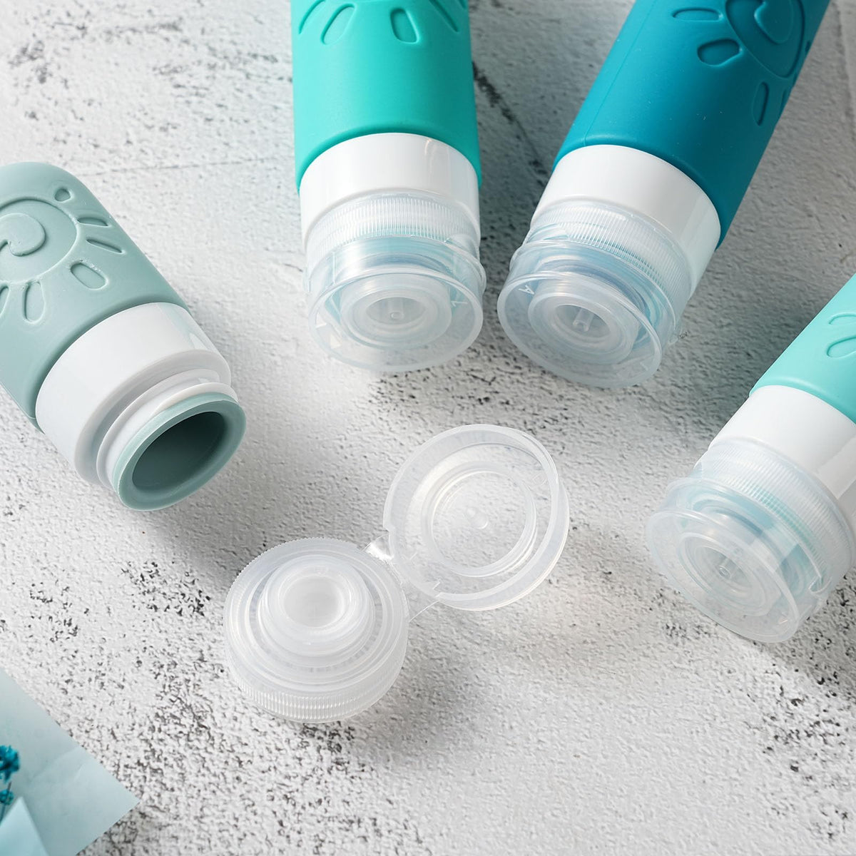 Close-up of Zafit travel bottles showing leak-proof design