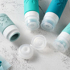 Close-up of Zafit travel bottles showing leak-proof design