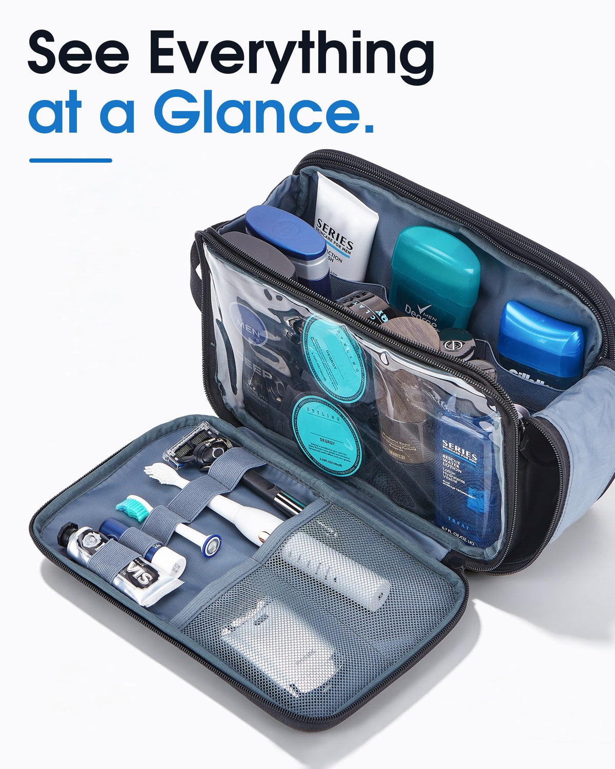 Close-up of ZEEMO Travel Toiletry Bag zippers