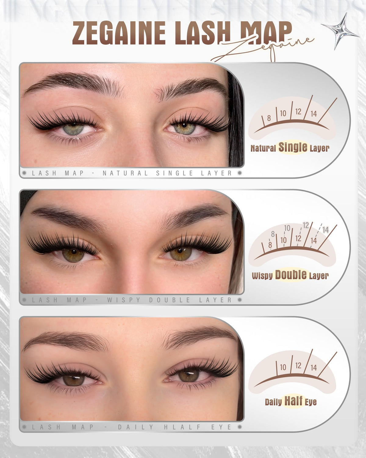 Close-up of Zegaine lash clusters in different lengths