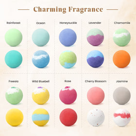 Close-up of ZenBombs bath bombs in assorted scents