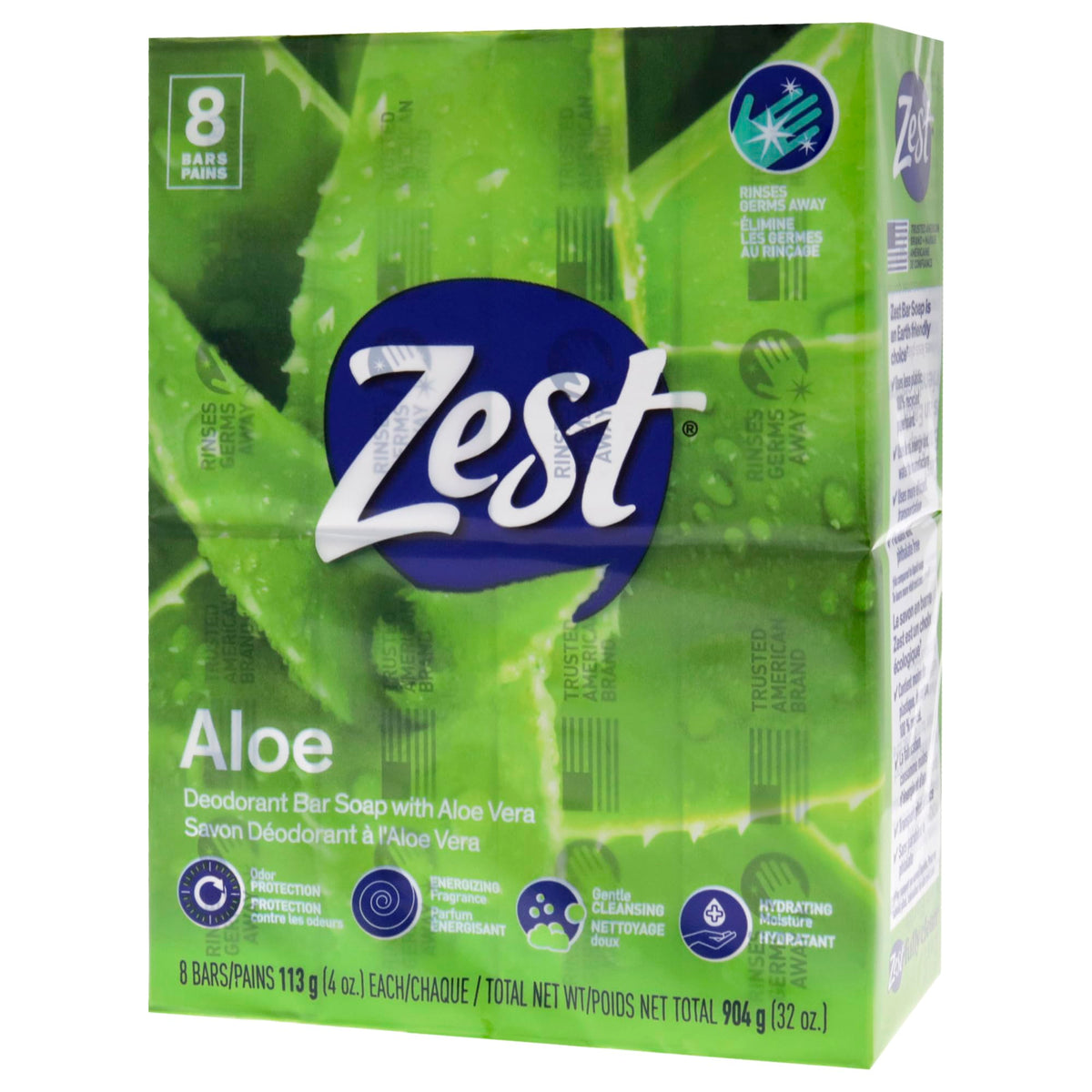 Close-up of Zest Fresh Aloe soap bar