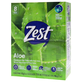 Close-up of Zest Fresh Aloe soap bar