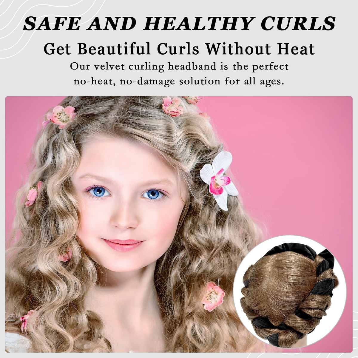 Close-up of ZILAMPU Heatless Curls headband showing soft velvet material