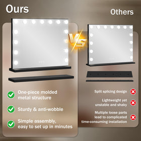 Close-up view of NUSVAN LED bulbs on vanity mirror