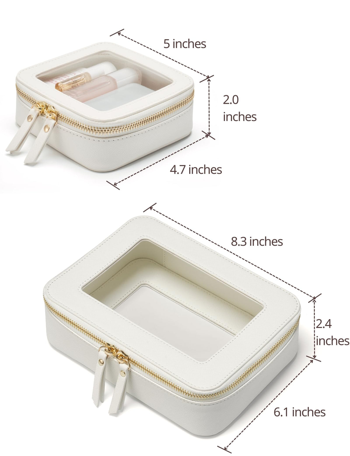 Close-up view of Popvibe Clear Makeup Bag mini size with zipper