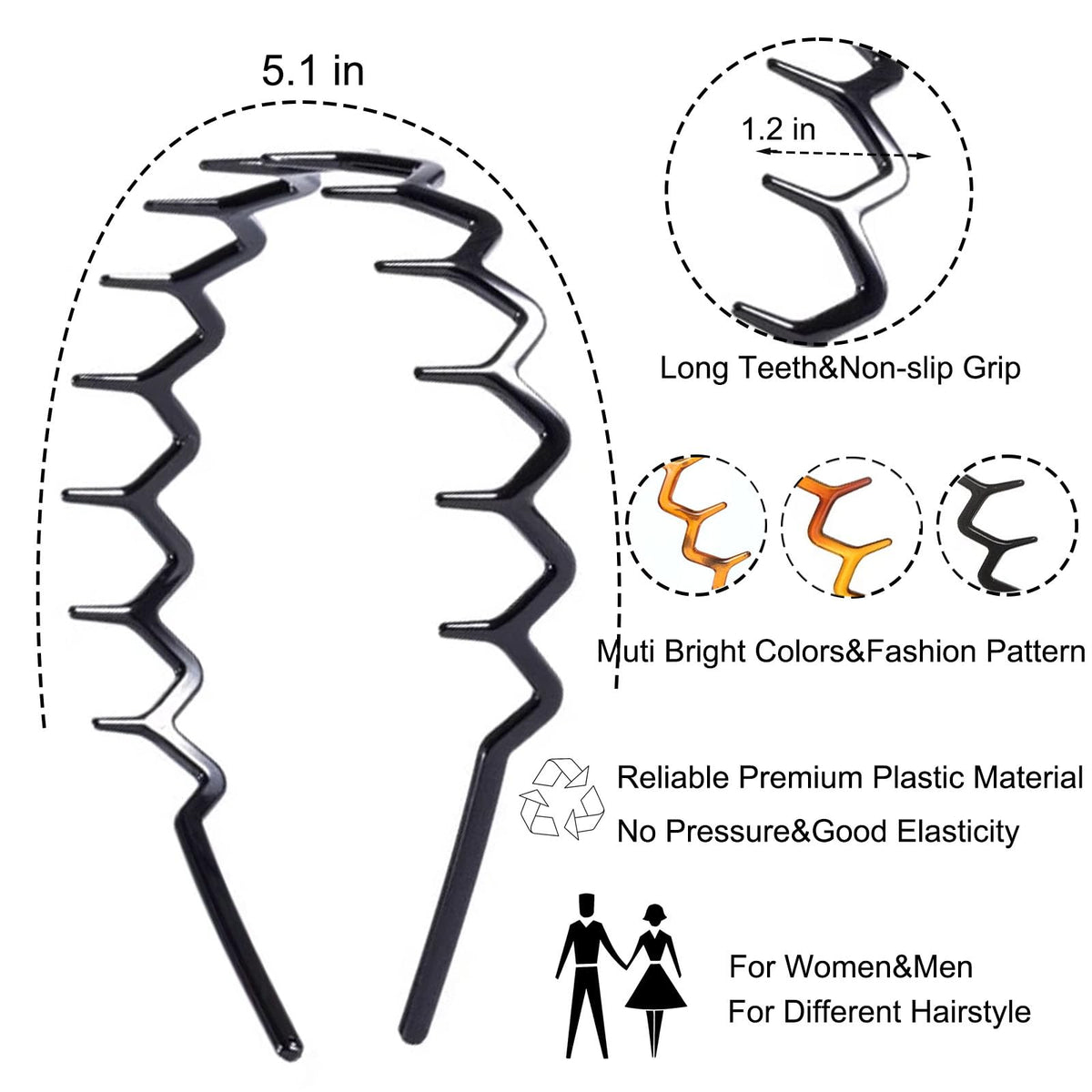 Close-up view of Supgoodom Zig Zag Headband showing teeth for non-slip fit