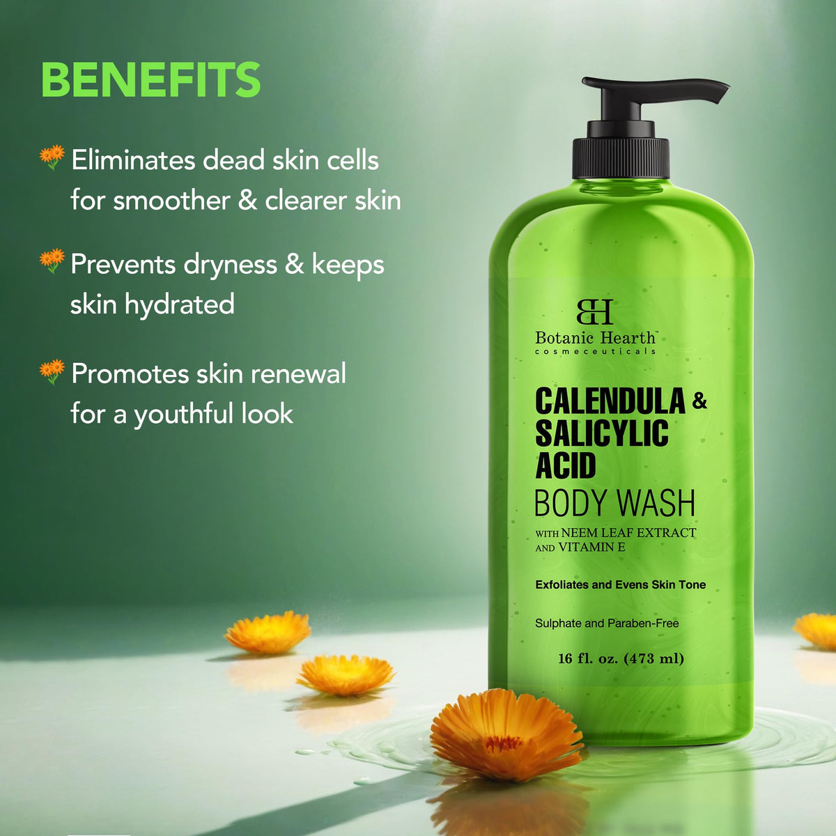 Close-up view of the body wash pouring out of the bottle