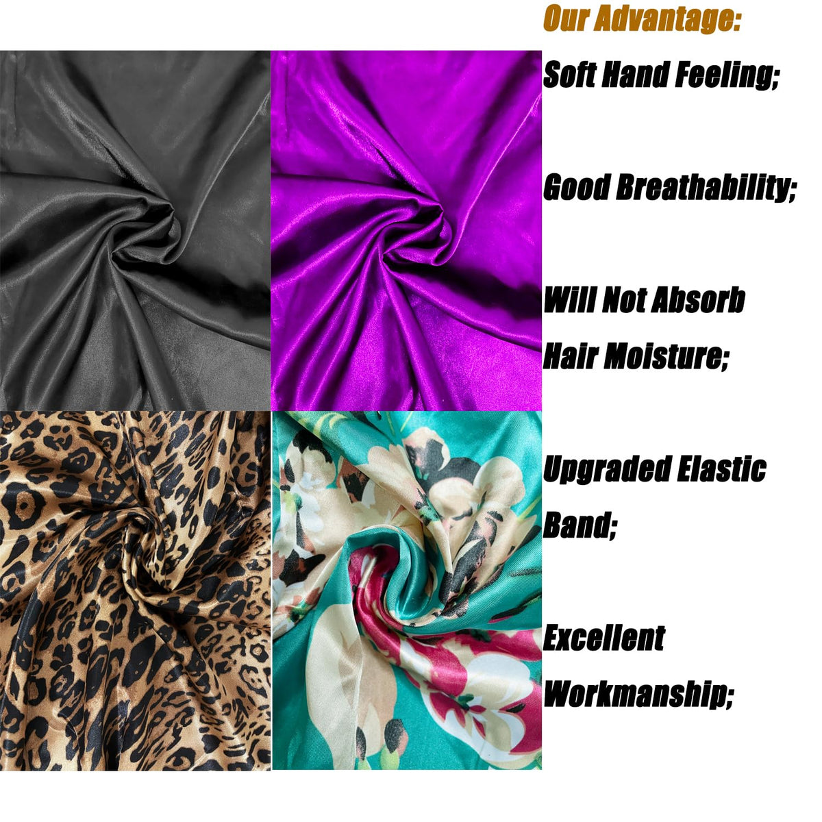 Close-up view of Wzl Wlg silky satin bonnets showing texture