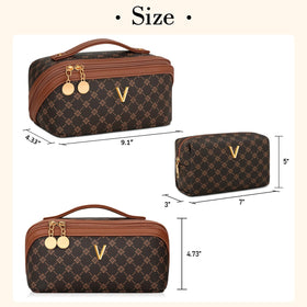 CLOUDWINGS Custom Initial Makeup Bag set with small toiletry bag and mesh pockets