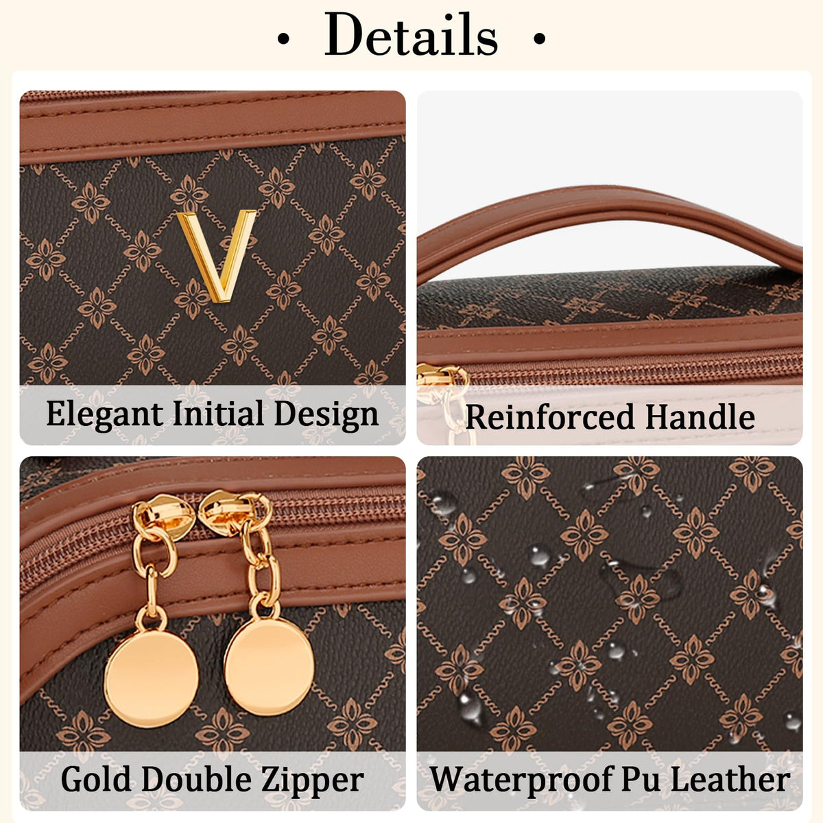 CLOUDWINGS Custom Initial Makeup Bag with gold-toned hardware and two-way zippers