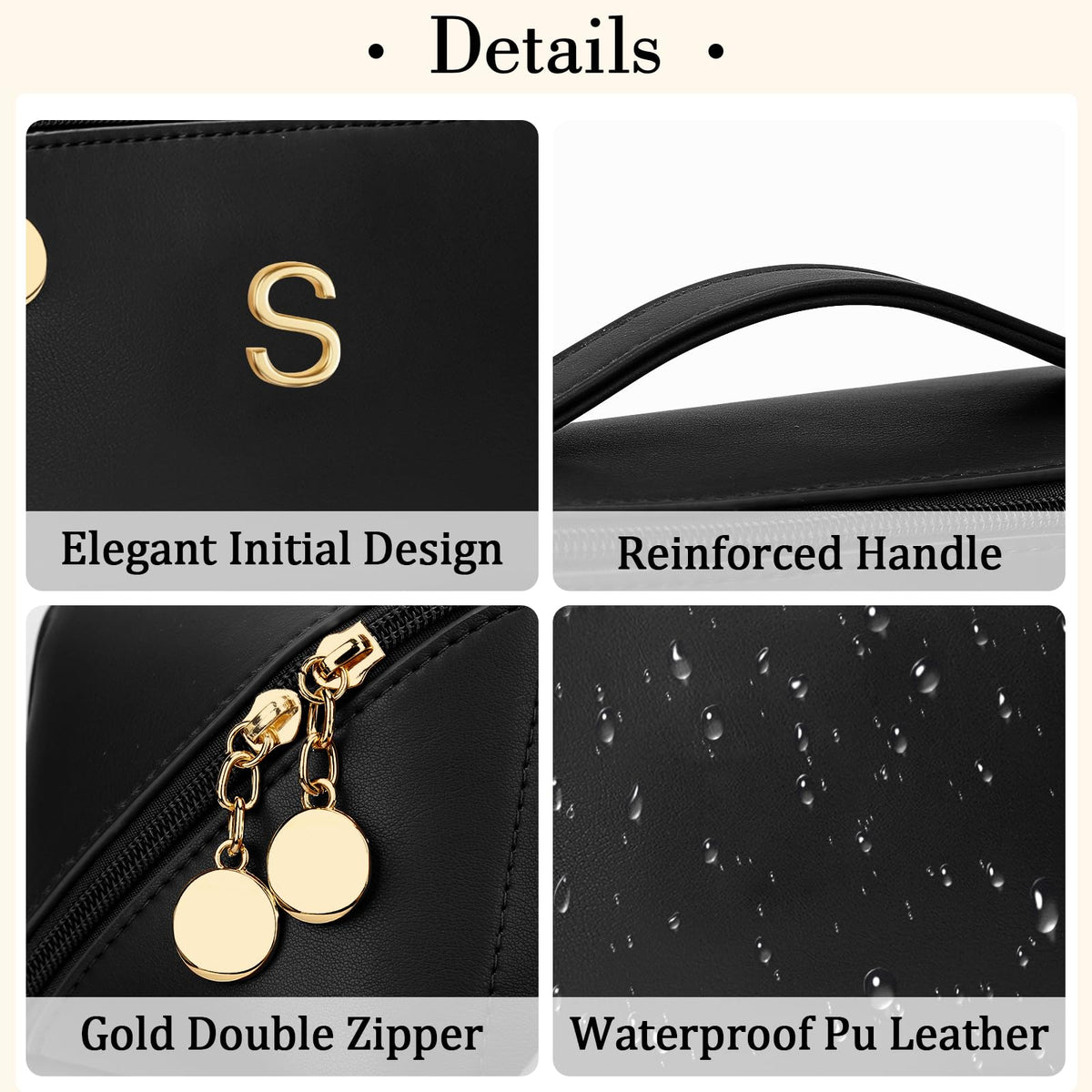 CLOUDWINGS Initial Makeup Bag featuring gold-toned hardware and smooth zippers