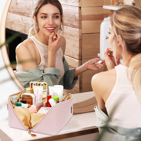 CLOUDWINGS Initial Makeup Bag flat design showcasing spacious compartments