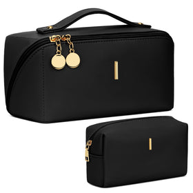 CLOUDWINGS Initial Makeup Bag front view with personalized initial