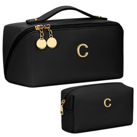CLOUDWINGS Initial Makeup Bag front view with personalized initial
