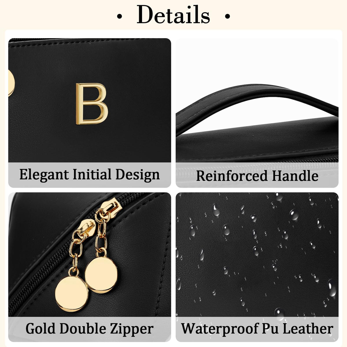 CLOUDWINGS Initial Makeup Bag in stylish PU leather with gold-toned hardware