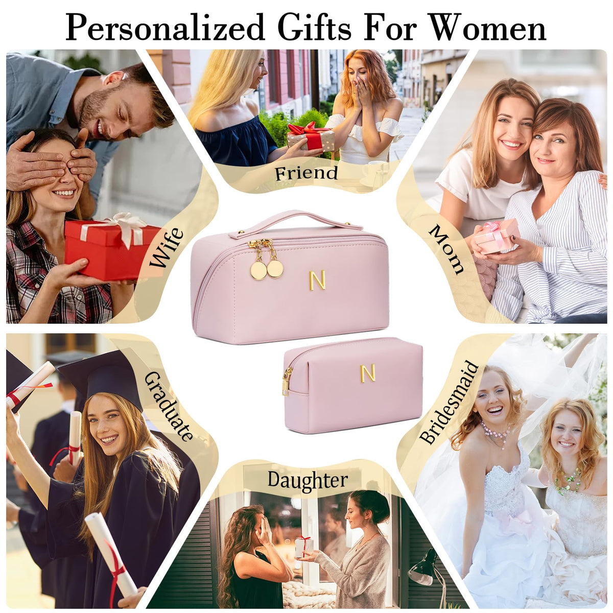 CLOUDWINGS Initial Makeup Bag open showing spacious compartments