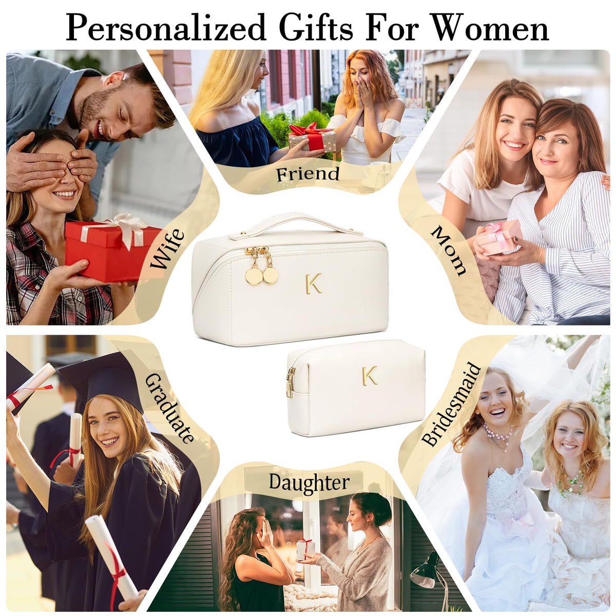 CLOUDWINGS Initial Makeup Bag open showing spacious compartments