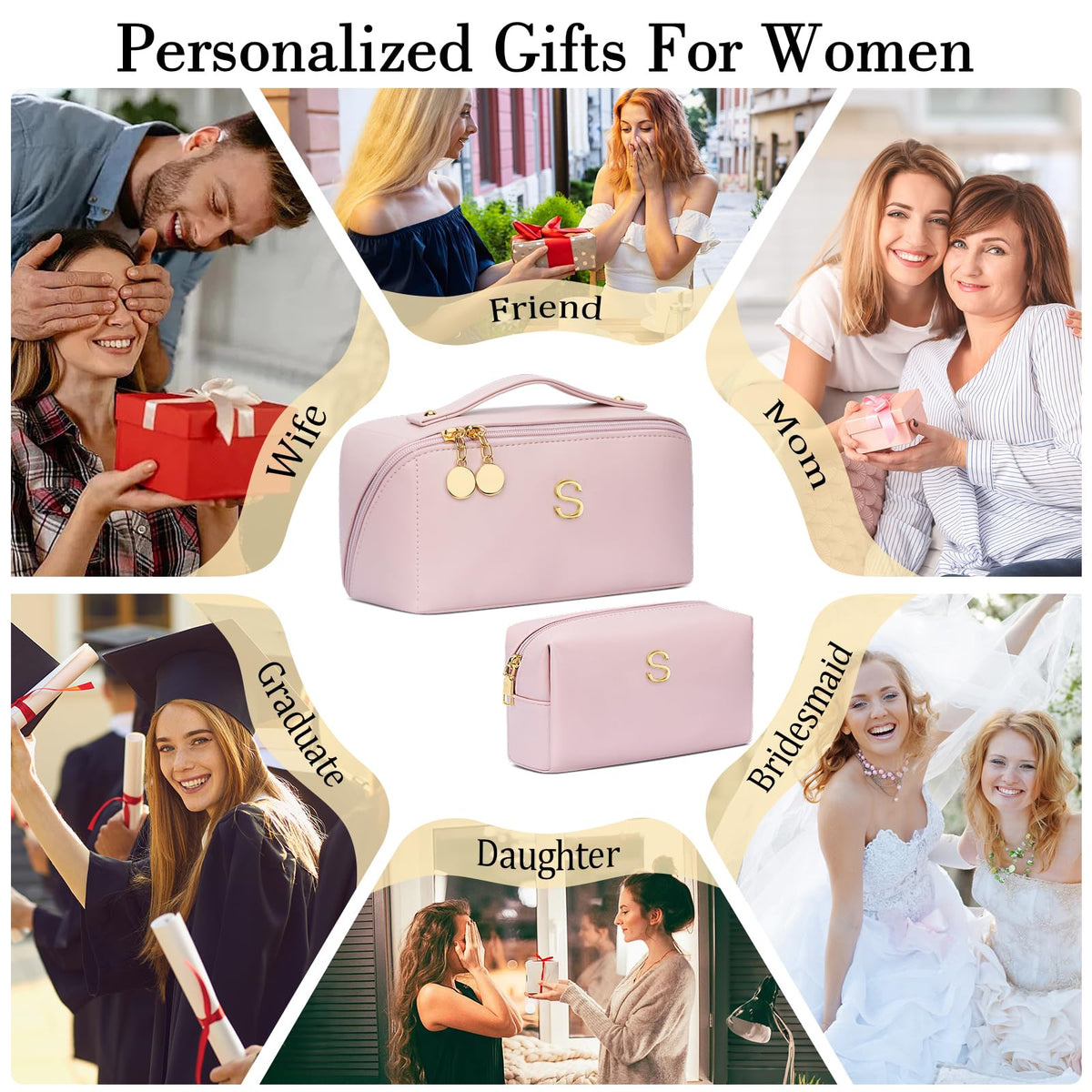 CLOUDWINGS Initial Makeup Bag open wide showing compartments
