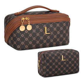 CLOUDWINGS Initial Makeup Bag Set front view with personalized initial
