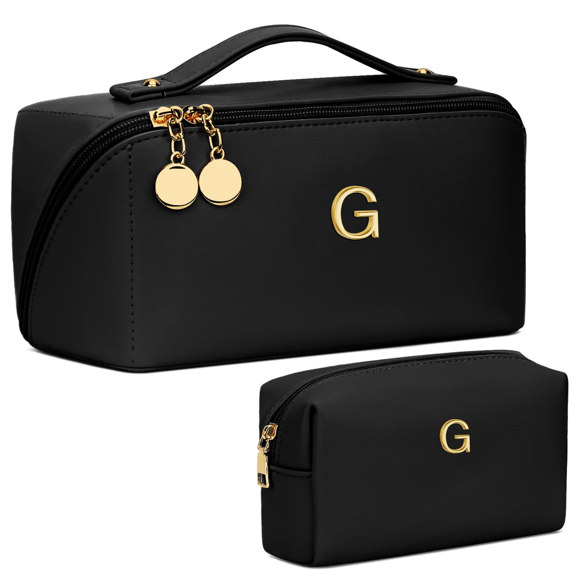 CLOUDWINGS Initial Makeup Bag Set front view with personalized initial