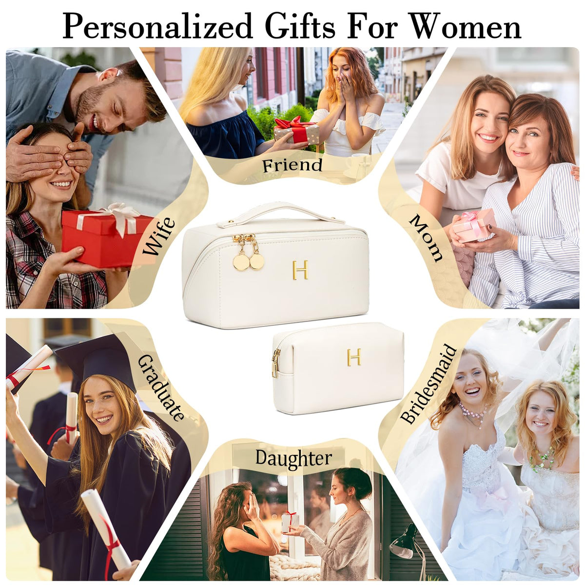 CLOUDWINGS Initial Makeup Bag showing 180-degree wide-open design