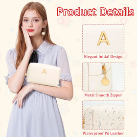 CLOUDWINGS Initial Makeup Bag side view with gold hardware