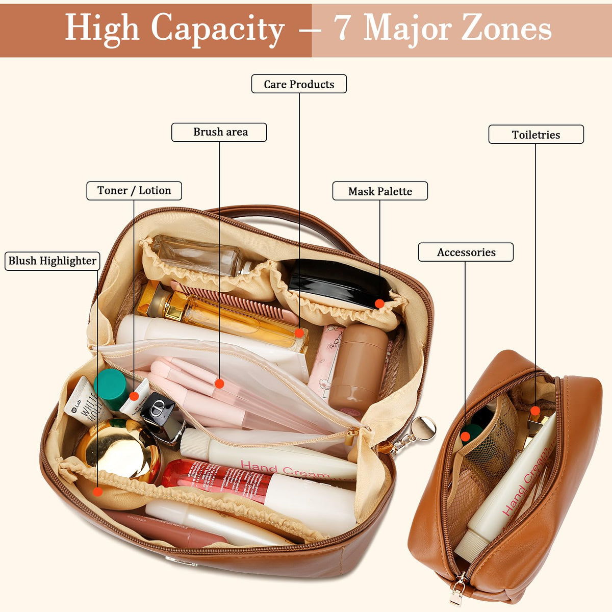CLOUDWINGS Initial Makeup Bag side view with gold-toned hardware