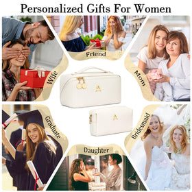 CLOUDWINGS Initial Makeup Bag side view with gold-toned hardware