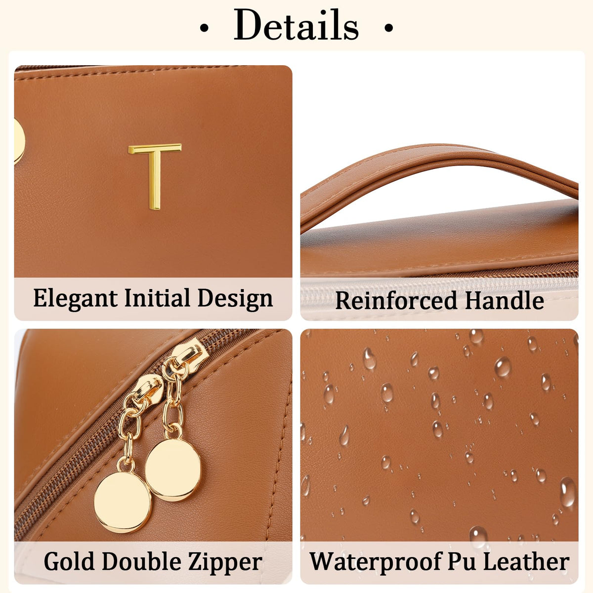 CLOUDWINGS Initial Makeup Bag side view with gold-toned hardware