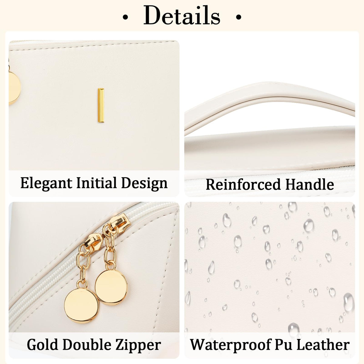 CLOUDWINGS Initial Makeup Bag side view with gold-toned hardware