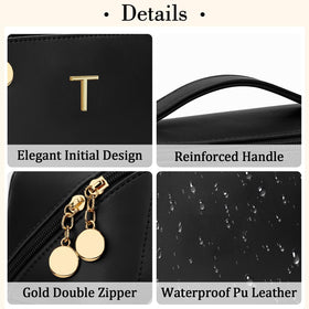 CLOUDWINGS Initial Makeup Bag side view with gold-toned hardware