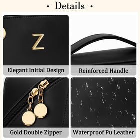 CLOUDWINGS Initial Makeup Bag side view with gold-toned hardware