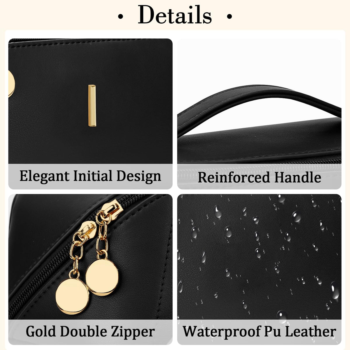 CLOUDWINGS Initial Makeup Bag side view with gold-toned hardware
