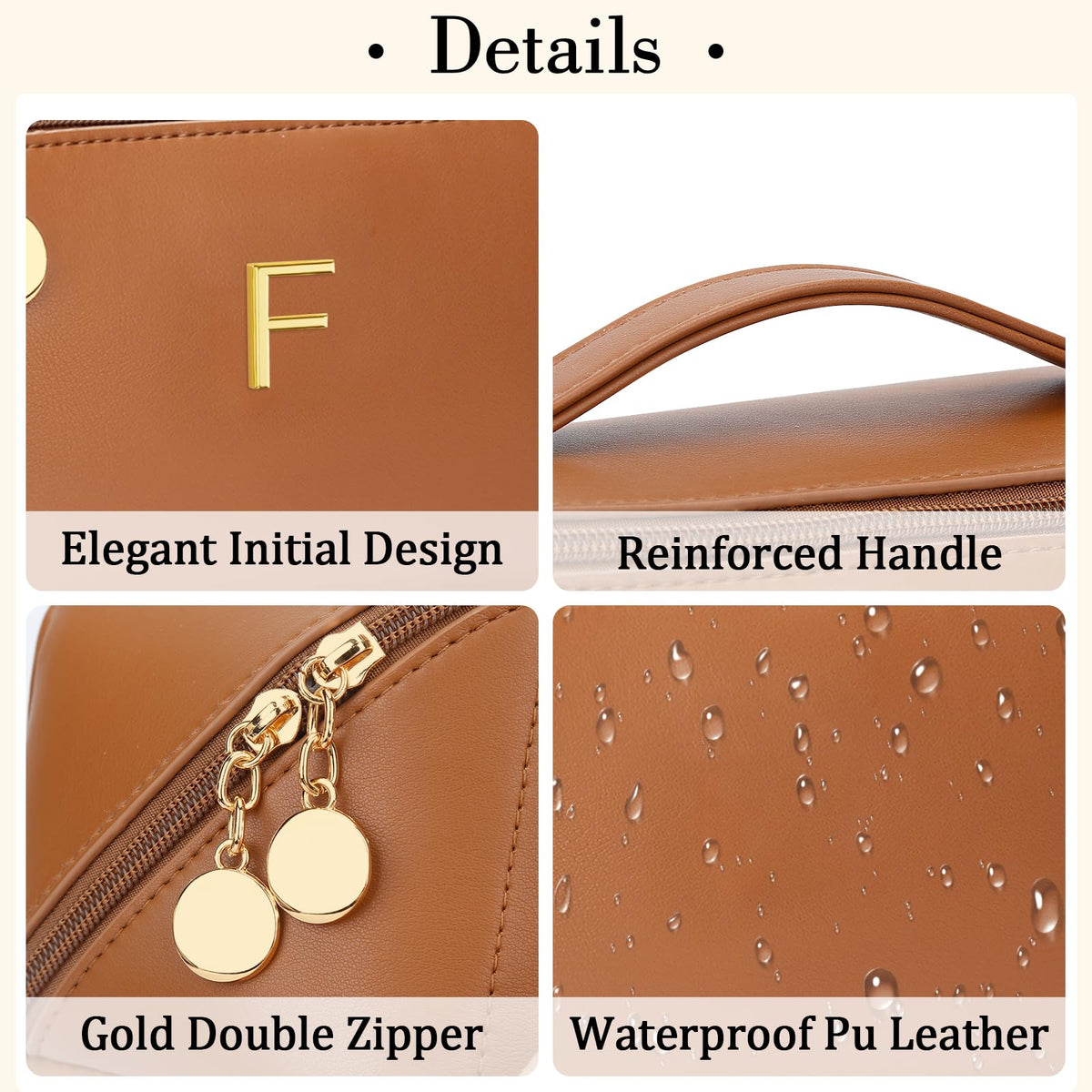 CLOUDWINGS Initial Makeup Bag side view with gold-toned hardware