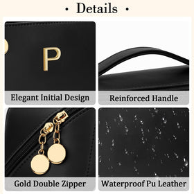 CLOUDWINGS Initial Makeup Bag small toiletry bag with mesh pockets