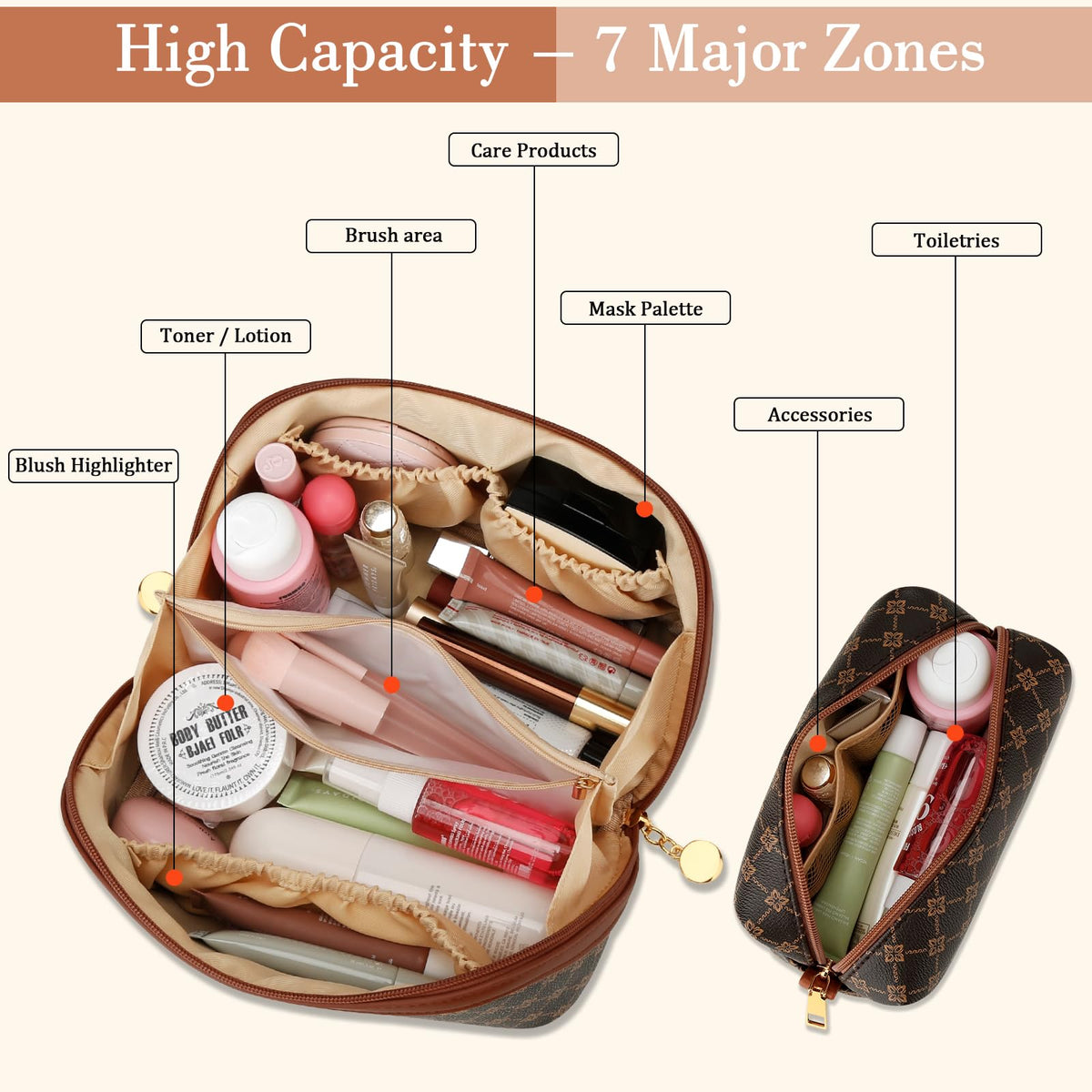 CLOUDWINGS Initial Makeup Bag with clear zippered pocket