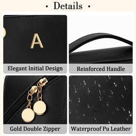 CLOUDWINGS Initial Makeup Bag with clear zippered pocket and side pockets