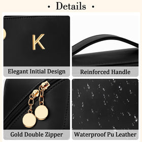 CLOUDWINGS Initial Makeup Bag with clear zippered pocket and side pockets
