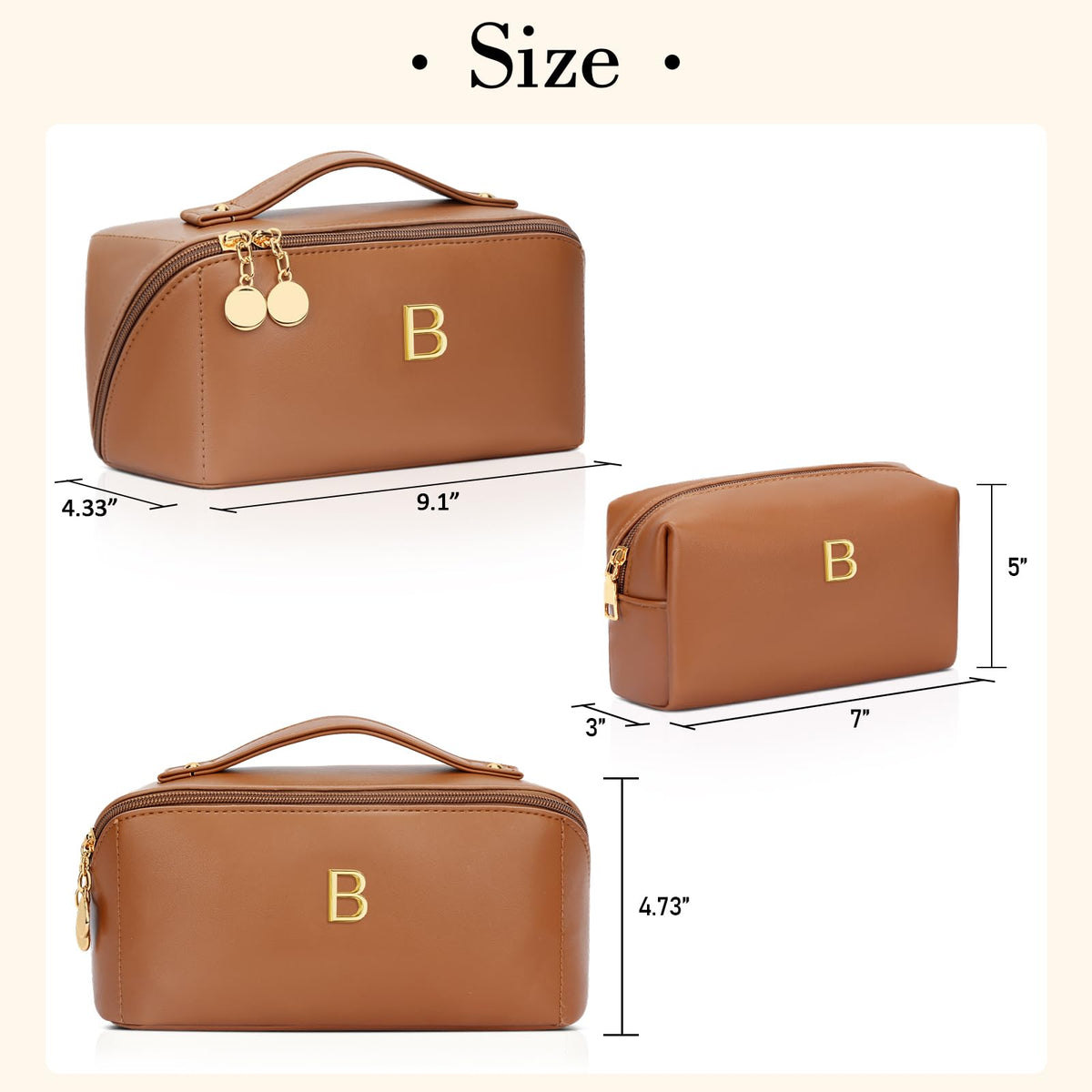 CLOUDWINGS Initial Makeup Bag with gold-toned hardware and zippers