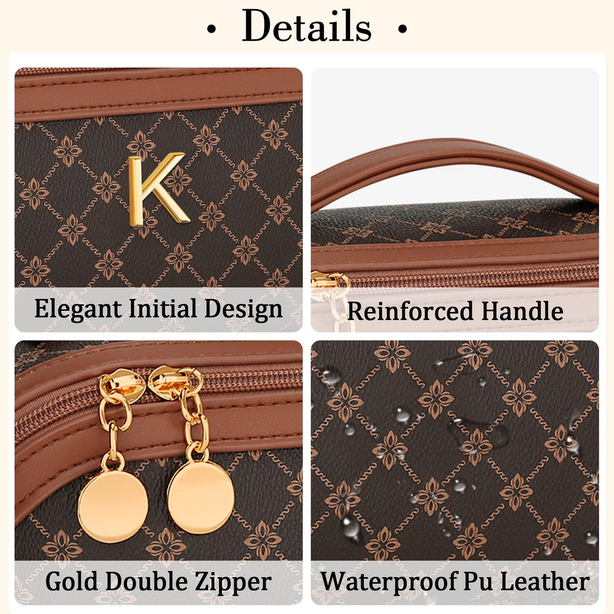 CLOUDWINGS Initial Makeup Bag with small toiletry bag and mesh pockets