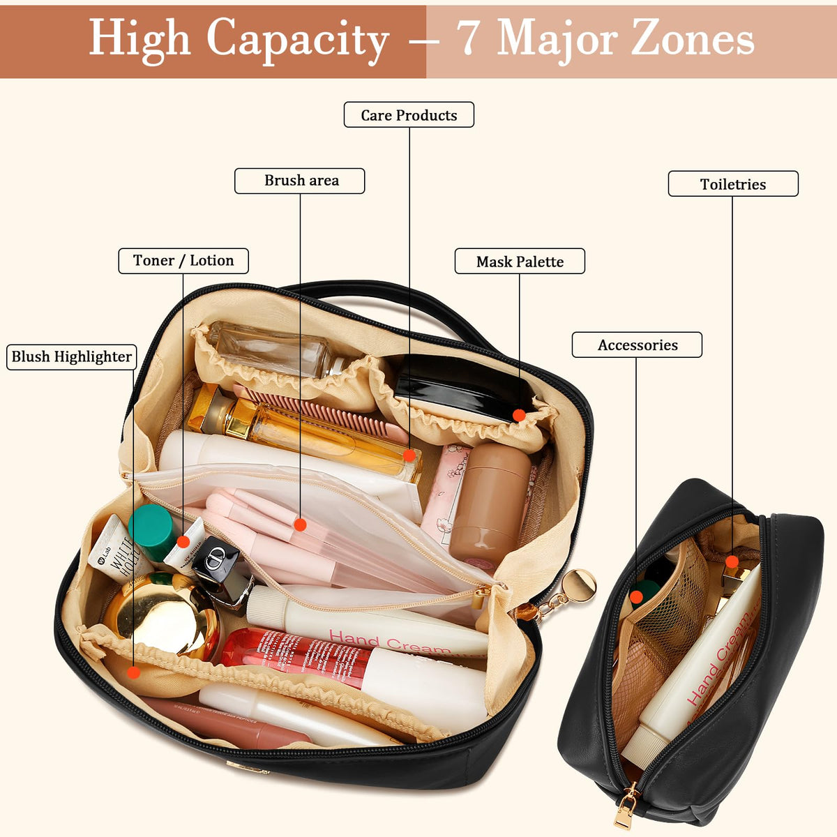 CLOUDWINGS Initial Makeup Bag with spacious compartments and clear zippered pocket